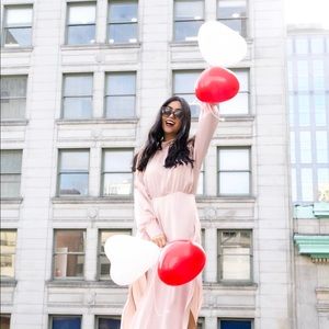 Open shoulder slit side dress